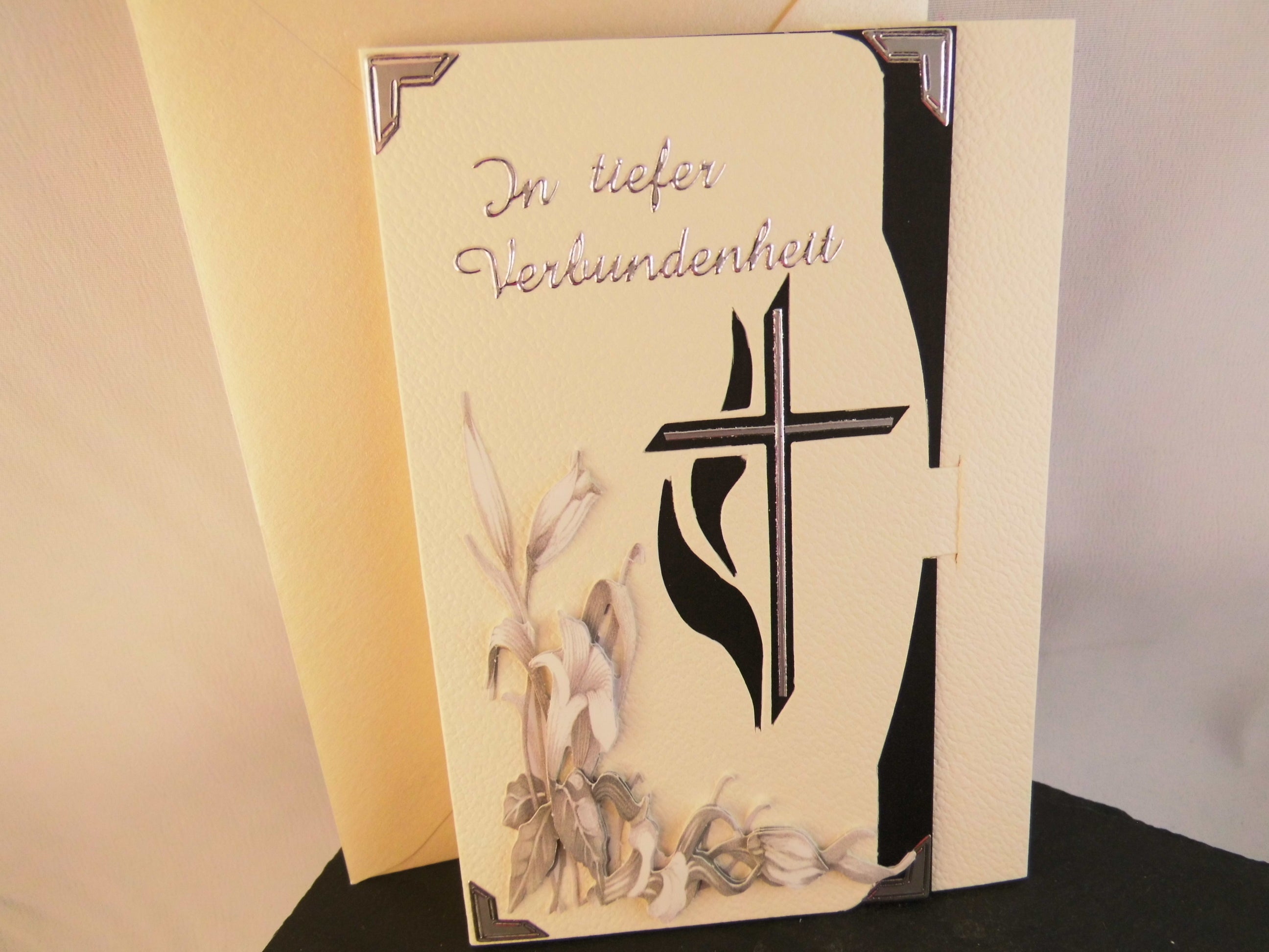 3D Karte Trauerkarte Handmade Aufklappbar mit Umschlag