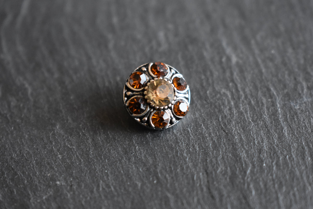 Mini Click Button Metall Blume Glitzersteine verschiedene Farben