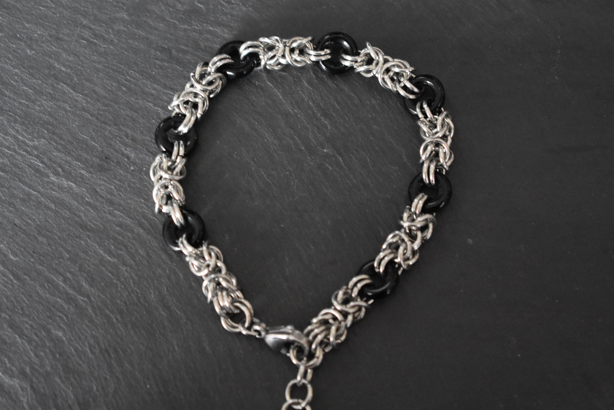 Edelstahl Armband Chainmail mit Glaselementen